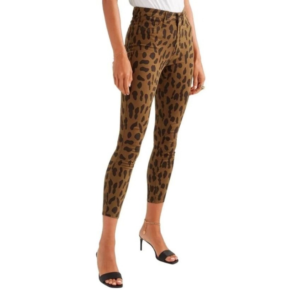 L'AGENCE Women's Margot High Rise Skinny Crop Jeans in Brown Leopard Size 24